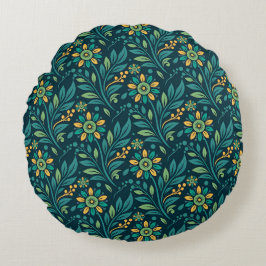 Cojín Redondo Elegant Yellow and Teal Floral Pattern Design