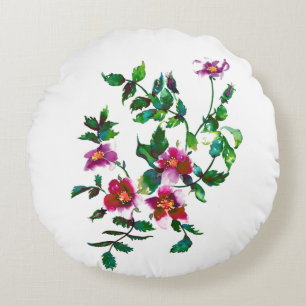 Cojín Redondo Elegante acuarela moderna flores silvestres de col