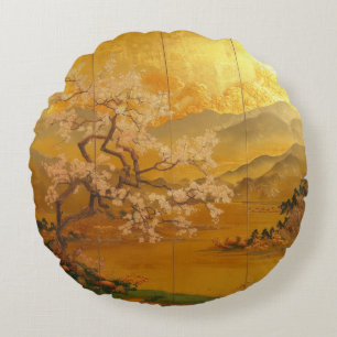 Cojín Redondo Elegante 'Amanecer Dorado' Inspirado en la Antigua
