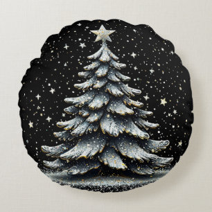 Cojín Redondo Elegante árbol de Navidad con decoraciones brillan