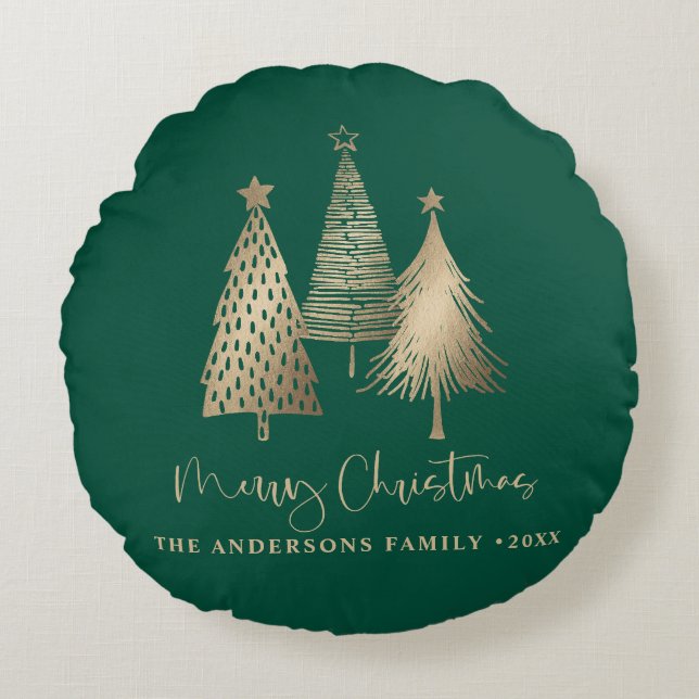 Cojín Redondo Elegante Árbol de Navidad de Oro Feliz Navidad (Anverso)
