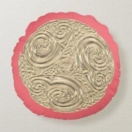 Cojín Redondo Elegante arte de arte de oro rosa coral