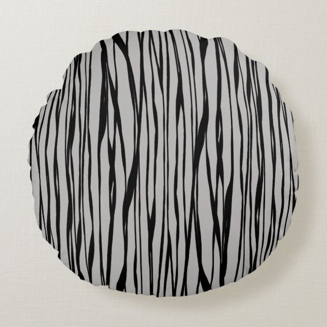 Cojín Redondo Elegante arte moderno de líneas de gris negro abst (Anverso)