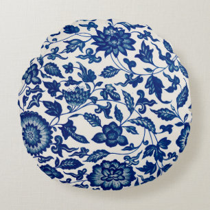 Cojín Redondo Elegante azul toile de chinoiserie de campo francé