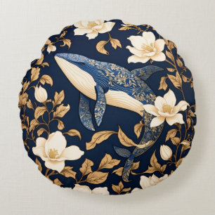 Cojín Redondo Elegante ballena azul William Morris inspirado en