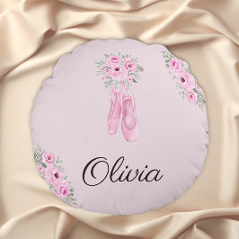 Cojín Redondo Elegante Ballerina Floral Rosa Personalizada Nombr