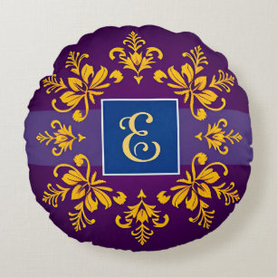 Cojín Redondo Elegante Barra de Oro Barroco Letra E