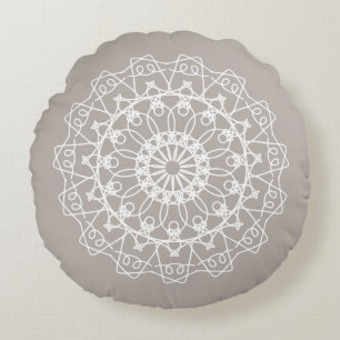 Cojín Redondo Elegante Boho Neutral Mandala Art