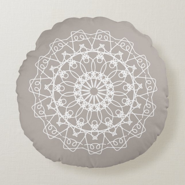 Cojín Redondo Elegante Boho Neutral Mandala Art (Anverso)