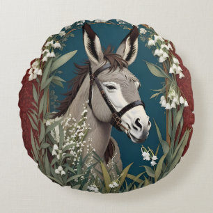 Cojín Redondo Elegante burro y Lily de las Flores del Valle