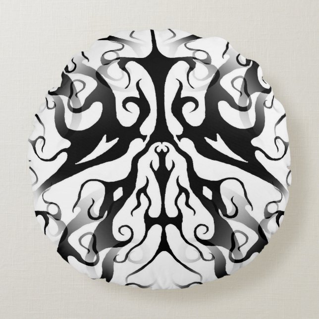Cojín Redondo Elegante cara en fuego y flama diseño tribal (Anverso)