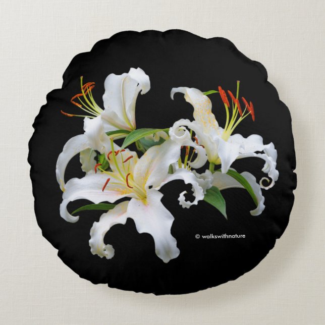 Cojín Redondo Elegante Casablanca White Oriental Lilies (Anverso)