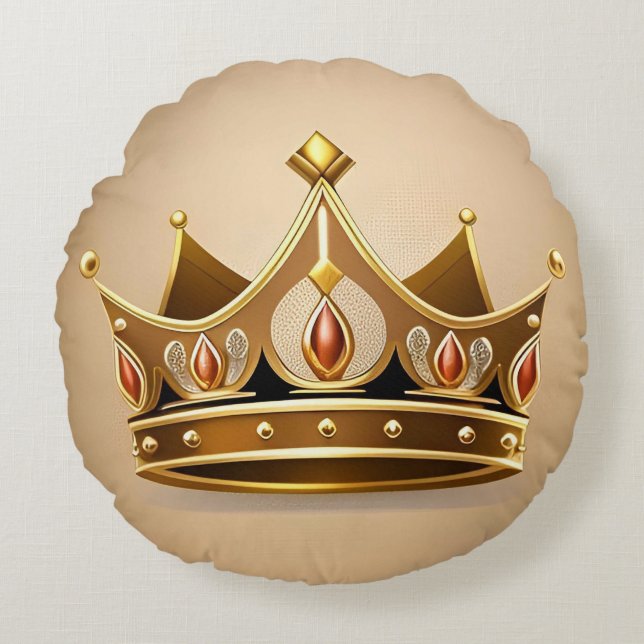 Cojín Redondo Elegante Corona Dorada (Anverso)