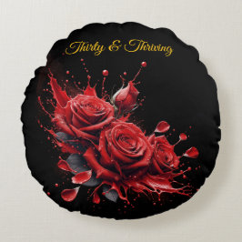 Cojín Redondo Elegante cumpleaños número 30 - Rosas en flor