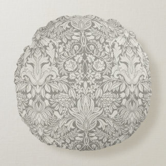 Cojín Redondo Elegante decoración floral de damasco blanco para