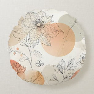 Cojín Redondo Elegante diseño botánico floral suave pastel