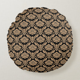 Cojín Redondo Elegante diseño clásico Demask negro y dorado