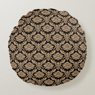 Cojín Redondo Elegante diseño clásico Demask negro y dorado