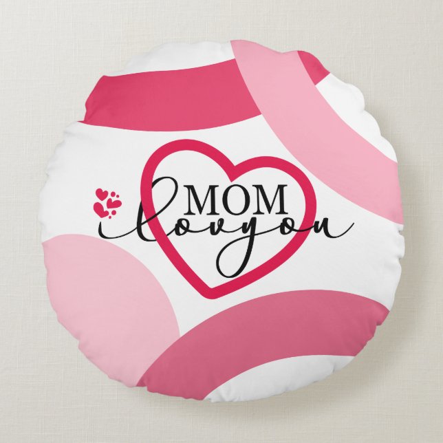 Cojín Redondo Elegante diseño Texto Mamá te amo con corazón (Anverso)