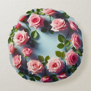 Cojín Redondo Elegante disposición circular de rosas rosadas