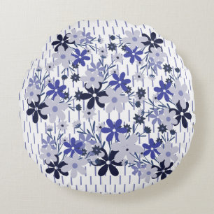 Cojín Redondo Elegante estampado floral azul violeta