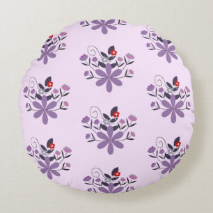 Cojín Redondo Elegante estampado floral violeta gris violeta