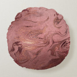 Cojín Redondo Elegante estilo moderno de cobre rosa oro y mármol