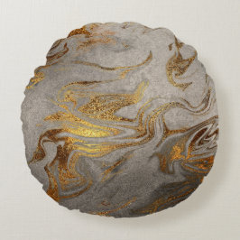 Cojín Redondo Elegante estilo moderno de mármol dorado plateado