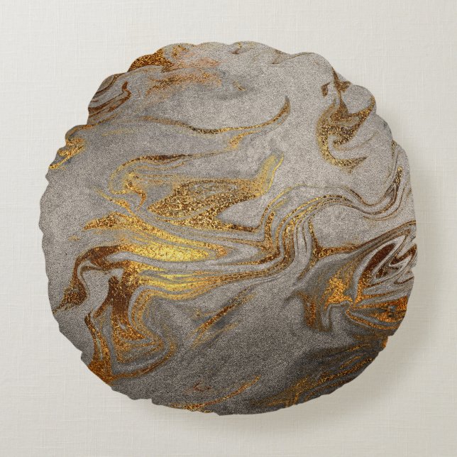 Cojín Redondo Elegante estilo moderno de mármol dorado plateado (Anverso)