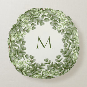 Cojín Redondo Elegante Eucalyptus Greenery Wreath Marfil Verde