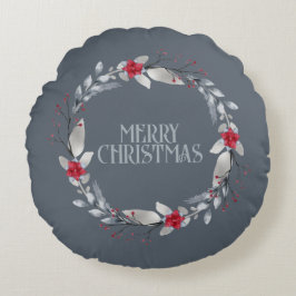 Cojín Redondo Elegante Festividad de la corona roja plateada