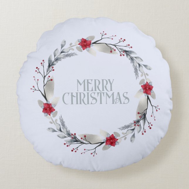 Cojín Redondo Elegante Festividad de la corona roja plateada (Anverso)