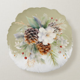 Cojín Redondo Elegante Fiesta Baby Shower Evergreen de invierno