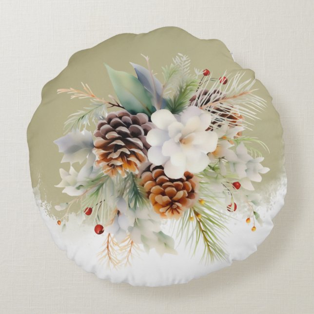 Cojín Redondo Elegante Fiesta Baby Shower Evergreen de invierno (Reverso)