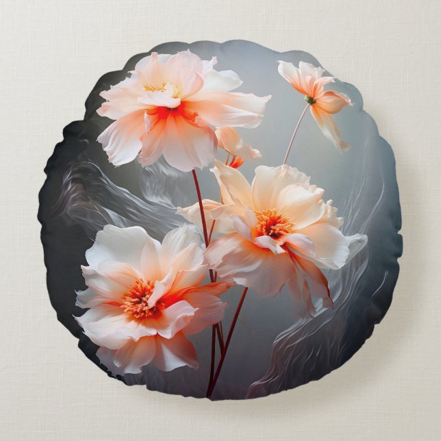 Cojín Redondo Elegante Flor de Arco Iris Borroso (Anverso)