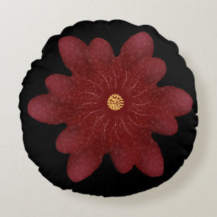 Cojín Redondo Elegante Flor de Terciopelo Rojo sobre Negro Flo