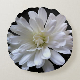 Cojín Redondo Elegante flor floral blanca Daisy Blanco