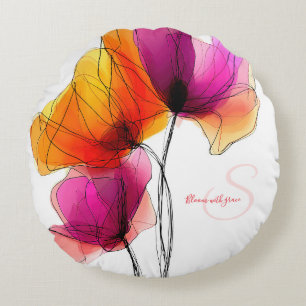 Cojín Redondo Elegante Floral Acuarela Abstracta Personalizada
