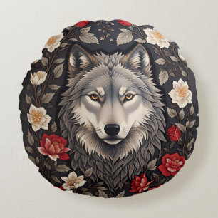 Cojín Redondo Elegante Floral de Lobo Gris