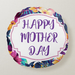 Cojín Redondo Elegante Floral Feliz Día de la Madre Personalizad