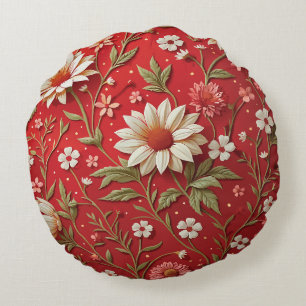 Cojín Redondo Elegante Floral Vibrante Margarita Roja