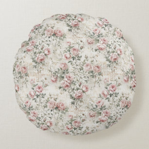 Cojín Redondo Elegante Floral Vintage Cottagecore Rosa Rubor