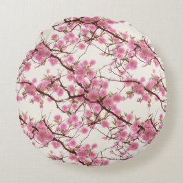 Cojín Redondo Elegante Flores de cerezo rosa suave