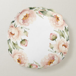 Cojín Redondo Elegante fondo floral de peonía con acuarela desva