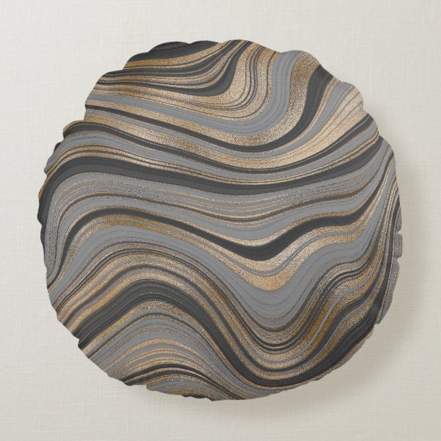 Cojín Redondo Elegante gris dorado abstracto (Anverso)