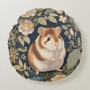 Cojín Redondo Elegante Hamster William Morris inspirado en la fl