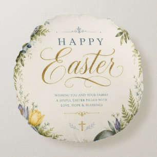 Cojín Redondo Elegante huevo de Pascua vintage Saludo y Pastel