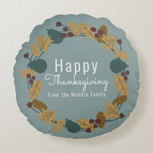 Cojín Redondo Elegante Ilustracion de guirnaldas de Acción de Gr