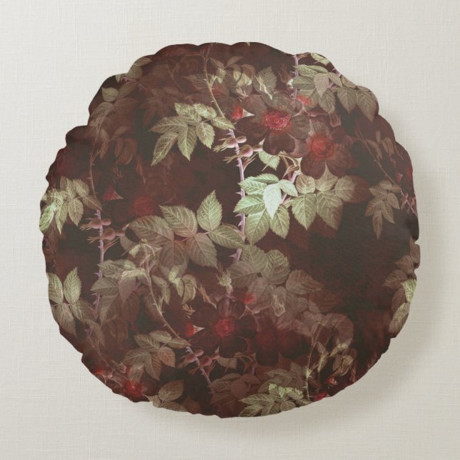 Cojín Redondo Elegante Ilustracion Twining Floral Vines (Anverso)