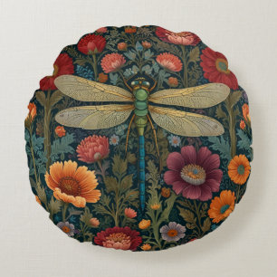 Cojín Redondo Elegante libélula floral de otoño art nouveau